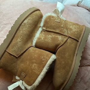 UGG Mini Bailey Bow Chestnut Glimmer Fur Lined Boot